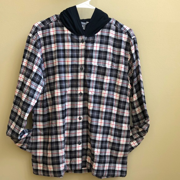 Eddie Bauer Stine's Favorite Flannel Cotton Hoodie Shirt Jacket with 3 Pockets M - Picture 4 of 12